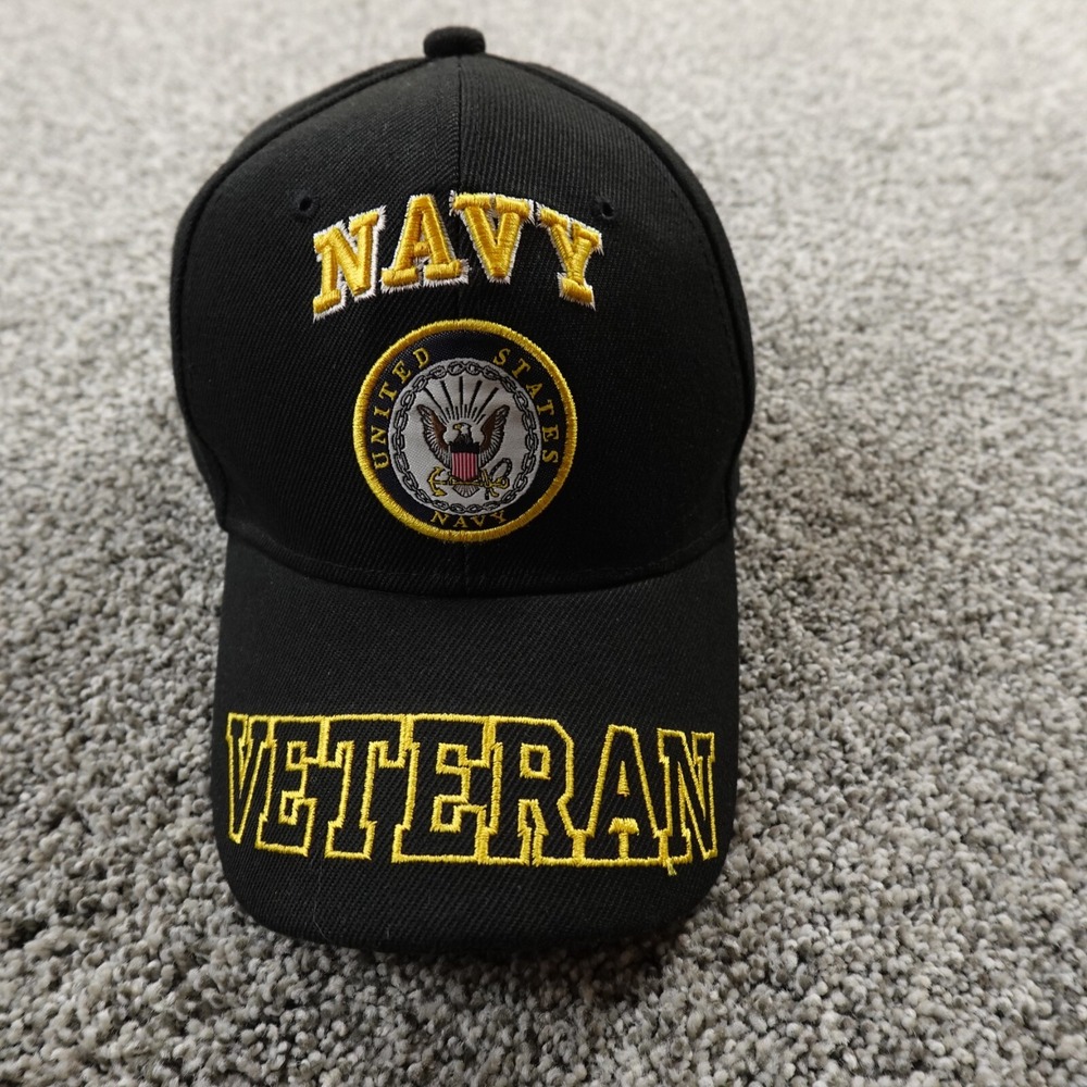 Navy Hat Mens Black Adjustable Strap Back Baseball Cap USA Military Army Veteran
